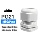 Waterproof Cable Gland 10pcs Cable entry IP68 PG7 for 3-6.5mm PG9 PG11 PG13.5 PG16 PG19/21/ White Black Nylon Plastic Connector