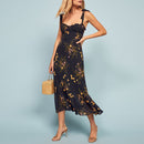 Dresses For Women 2022 Elegant Vintage Floral Dress Frill Sweetheart Neck Sleeveless Strap Tie Ruffle Hem Summer Beach Dress