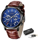 2022 New Mens Watches LIGE Top Brand Leather Chronograph Waterproof Sport Automatic Date Quartz Watch For Men Relogio Masculino