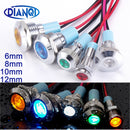 1pc 6mm 8mm 10mm 12mm Metal LED Warning indicator light Waterproof IP67 Signal Lamp Pilot Wires switch 3V 5V 12V 220V Red Blue