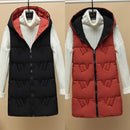 2021 Autumn Winter Two Sides Wear Long Vest Warm Hooded Waistcoat Women Coat Thicken Cotton Padded Female Sleeveless Jacket New