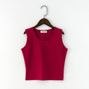 Sexy Women Round Neck Pure Color Crop Tops Patchwork Sleeveless Camisole Tank Tops Fashion Ladies Slim Vest Tee Top T-shirt Hot