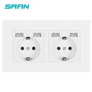 SRAN eu 2gang Power socket,16A electrical plug grounded Hide LED indicator,double Socket with USB, 146*86mm pc panel wall socket