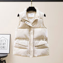 Solid Short Style Vest for Women Cotton Padded Women's Winter Sleeveless Jacket with Zipper Stand Collar Casual Coats