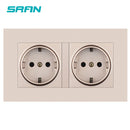 SRAN eu 2gang Power socket,16A electrical plug grounded Hide LED indicator,double Socket with USB, 146*86mm pc panel wall socket