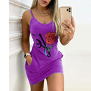 Dress Women Summer floral Printing Pocket Condole Belt sling Bag Hip Dresses Casual Vestidos ZC6112