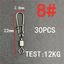 30pcs/lot Fishing Connector Swivels Interlock Pin Snap Rolling Swivel Stainless Steel Snap Fishhook Lure Fishing Accessories