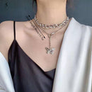 Gothic Butterfly Pendant Necklace for Women Choker Aesthetic Grunge Chain accessories IGIRL Indie Collar Jewelry Friends Gift