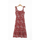 Dresses For Women 2022 Elegant Vintage Floral Dress Frill Sweetheart Neck Sleeveless Strap Tie Ruffle Hem Summer Beach Dress