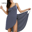 YILINHAN New Fashion Scarf Women Bathing Suit Bikini Swimwear Striped Sling Cover Up Backless Beach Maxi Dress Wrap Pareo