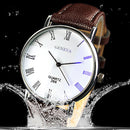 Men Watch Roman Numerals Blu-Ray Faux Leather Band Quartz Analog Business WristWatch