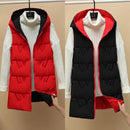 2021 Autumn Winter Two Sides Wear Long Vest Warm Hooded Waistcoat Women Coat Thicken Cotton Padded Female Sleeveless Jacket New