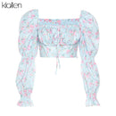 KLALIEN Spring Summer Fashion Elegant French Romantic Floral Puff Sleeve Square Collar Women Blouses New White Chiffon Shirt