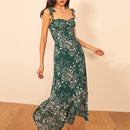 Dresses For Women 2022 Elegant Vintage Floral Dress Frill Sweetheart Neck Sleeveless Strap Tie Ruffle Hem Summer Beach Dress