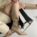 Taoffen Size 33-43 Women Genuine Leather Knee High Boots Pointed Toe Thin Heel Slip On Party Club Winter Ladies Footwear