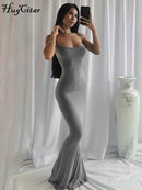Hugcitar Satin Slip Sleeveless Backless Slim Sexy Maxi Dress 2022 Spring Women Party Y2K Concise Bodycon Elegant Clothing
