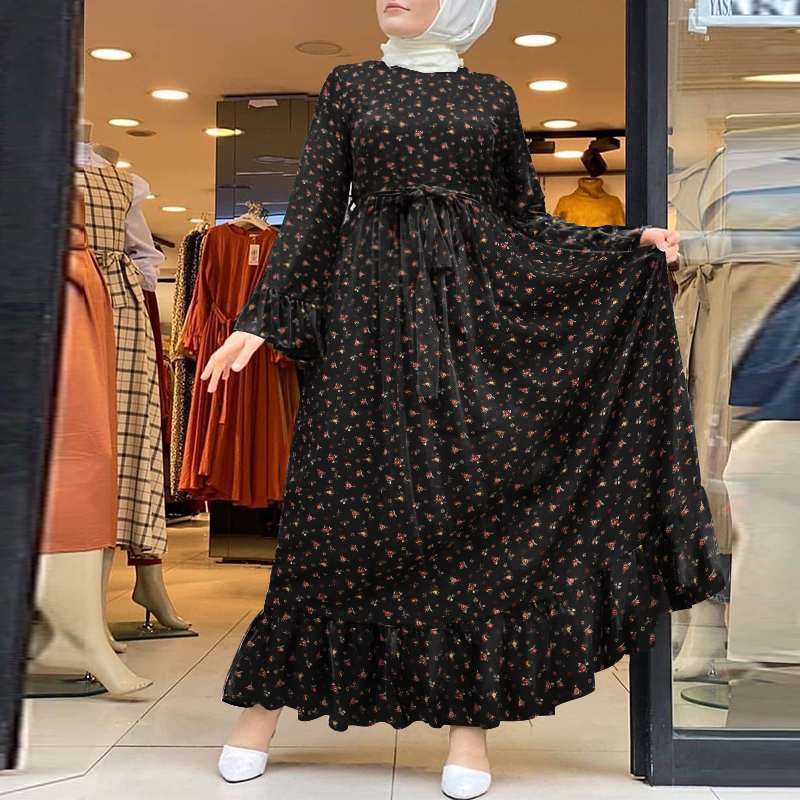 ZANZEA Dubai Turkey Abaya Hijab Dress Vintage Floral Printed Maxi Dres
