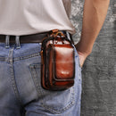 Real Leather men Casual Design Small Waist Bag Cowhide Fashion Hook Bum Bag Waist Belt Pack Cigarette Case 5.5" Phone Pouch 1609