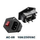 IEC320 C14 Electrical AC Socket 3 pin red LED 250V Rocker Switch 10A fuse female male inlet plug connector 2 pin socket mount