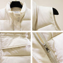 Solid Short Style Vest for Women Cotton Padded Women's Winter Sleeveless Jacket with Zipper Stand Collar Casual Coats