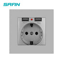 SRAN EU Power socket socket with usb for home,Dual Usb plug 5V 2A PC Panel 86*86mm Usb wall socket Smart LED ON/OFF 16A Outlets