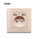 EOMR Wall USB Power Socket 5V 2.1A EU France Belgium Electrical Socket 16A Dual USB Plug IOS Android Phone Charging Ports Socket