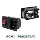 IEC320 C14 Electrical AC Socket 3 pin red LED 250V Rocker Switch 10A fuse female male inlet plug connector 2 pin socket mount