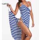 YILINHAN New Fashion Scarf Women Bathing Suit Bikini Swimwear Striped Sling Cover Up Backless Beach Maxi Dress Wrap Pareo