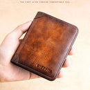 Genuine Leather Rfid Protection Wallets for Men Vintage Thin Short Multi Function ID Credit Card Holder Money Bag