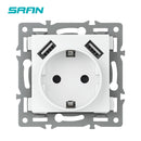 SRAN F6 Series White Crystal Tempered Glass Panel Light switch eu french wall socket usb tv rj45 rj11 Sensor switch Module DIY