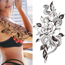 Death Skull Flower Temporary Tattoo For Women Girls Snake Bird Peony Tattoo Sticker Black Fake Blossom Sexy Tatoo Transfer Adult