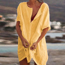 Hot 2021 Cotton Tunics for Beach Women Swimsuit Cover-ups Woman Swimwear Beach Cover up Beachwear Mini Dress Sai de Praia Drop