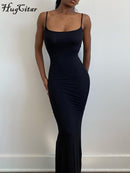 Hugcitar Satin Slip Sleeveless Backless Slim Sexy Maxi Dress 2022 Spring Women Party Y2K Concise Bodycon Elegant Clothing