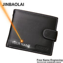 JINBAOLAI Leather Men Wallets Solid Sample Style Zipper Purse Man Card Horder Famous Brand Quality Male Wallet Name Engraving