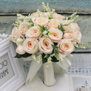 Holding Flowers Artificial Natural Rose Wedding Bouquet with Silk Satin Ribbon Pink White Champagne Bridesmaid Bridal Party