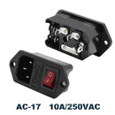 IEC320 C14 Electrical AC Socket 3 pin red LED 250V Rocker Switch 10A fuse female male inlet plug connector 2 pin socket mount