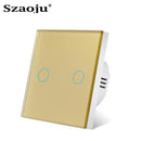 Szaoju EU Touch Switch Power Led Panel Wall Lamp Light Sensor Switches AC100-240V Tempered Crystal Glass 1/2/3 Gang Interruttore