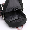 Fengdong large school bags for teenage girls USB port canvas schoolbag student book bag fashion black pink teen school backpack