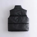 Black Stand Collar Vests Women Fashion Zipper PU Leather Coats Women Elegant Autumn Winter Short Vests Female Ladies
