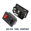 IEC320 C14 Electrical AC Socket 3 pin red LED 250V Rocker Switch 10A fuse female male inlet plug connector 2 pin socket mount
