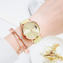 Women Watch Moon Numbers Dial Bracelet Watches Set Ladies Leather Band Quartz Wristwatch Women Female Clock Relogio Mujer Hot