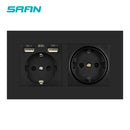 SRAN eu 2gang Power socket,16A electrical plug grounded Hide LED indicator,double Socket with USB, 146*86mm pc panel wall socket