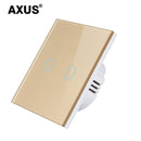 AXUS EU Touch Switch Power Led Panel Wall Light Switches Tempered Black White Crystal Glass 1/2/3 Gang Interruttore AC100-240V