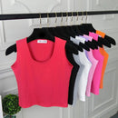 Sexy Women Round Neck Pure Color Crop Tops Patchwork Sleeveless Camisole Tank Tops Fashion Ladies Slim Vest Tee Top T-shirt Hot
