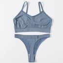 Sexy Women Bra Set Seamless Bra and Pantys Set Sexy Lingerie Set Rib Crop Top Female Brassiere Low Wasit Thong Fitness Underwear