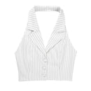 Womens Stripe Vests Elegant OL Waistcoat Suit Vest Halter Neck V-Neck Office Ladies Crop Tops Business Formal Work Wear Mujer