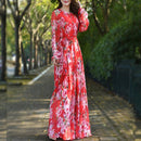 Maxi Dress Floral Printed Loose Chiffon Fashion Abaya Islamic Clothes Muslim Female Saudi Arabia Dubai Kaftan Long Dress Summer