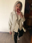 FTLZZ 2022 New Spring Women Pu Leather Motorcycle Jacket Female With Belt Solid Color Jackets Ladys Loose Casual Jacket