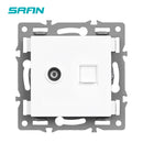 SRAN F6 Series White Crystal Tempered Glass Panel Light switch eu french wall socket usb tv rj45 rj11 Sensor switch Module DIY