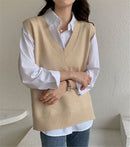 Fashion Autumn Winter Sleeveless Sweaters Vest Women V-neck Solid Simple Slim All-match Casual Korean Style Teens Sweater Tops